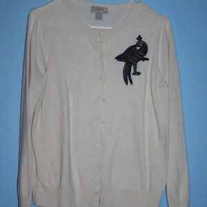 LOFT Outlet Large Women's Off-White Button Up Cardigan 100% Cotton